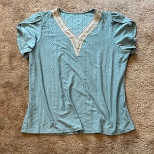 Women's Sea Foam Green Lace Trim Top